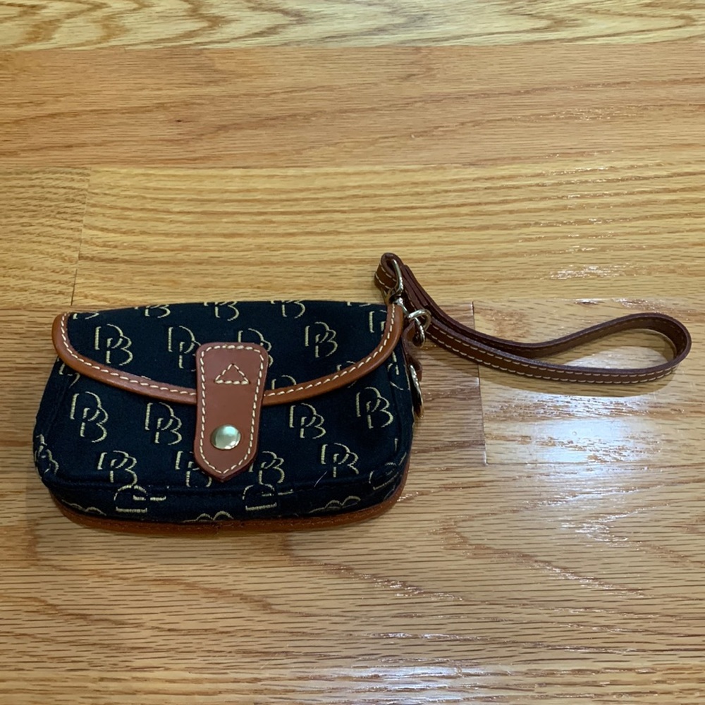 Dooney & Bourke small logo wristlet - black canvas, leather trim